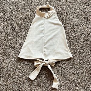 Cream Cropped Open Back Tie Halter Top: size M